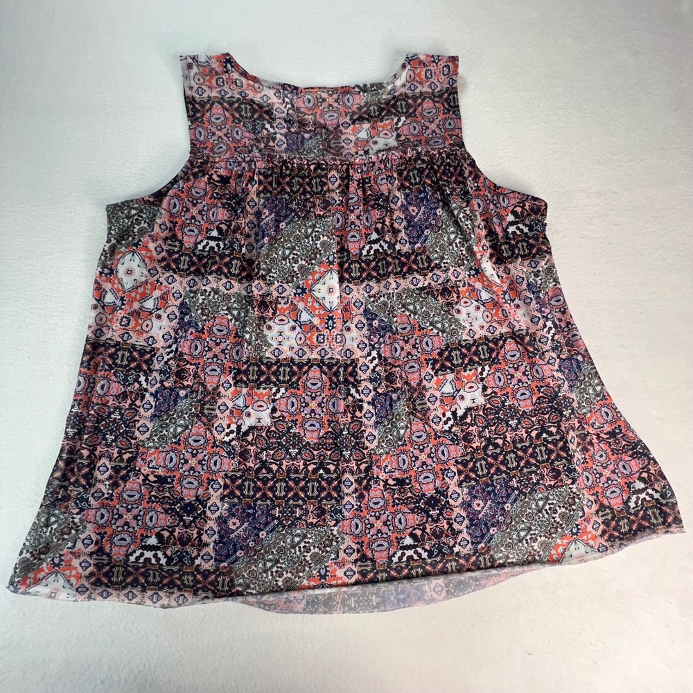 Bobbie Brooks Womens 2X Plus Size Sleeveless Babydoll Top Medallion Print Navy - Picture 8 of 8